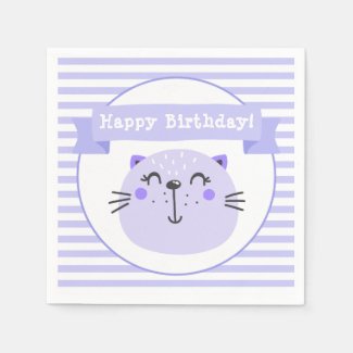 Cute Purple Cat | Kids Birthday Napkin