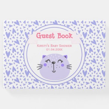 Cute Purple Cat | Lilac Hearts Baby Shower