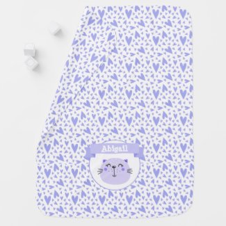 Cute Purple Cat | Lilac Hearts | Personalized Stro Baby Blanket