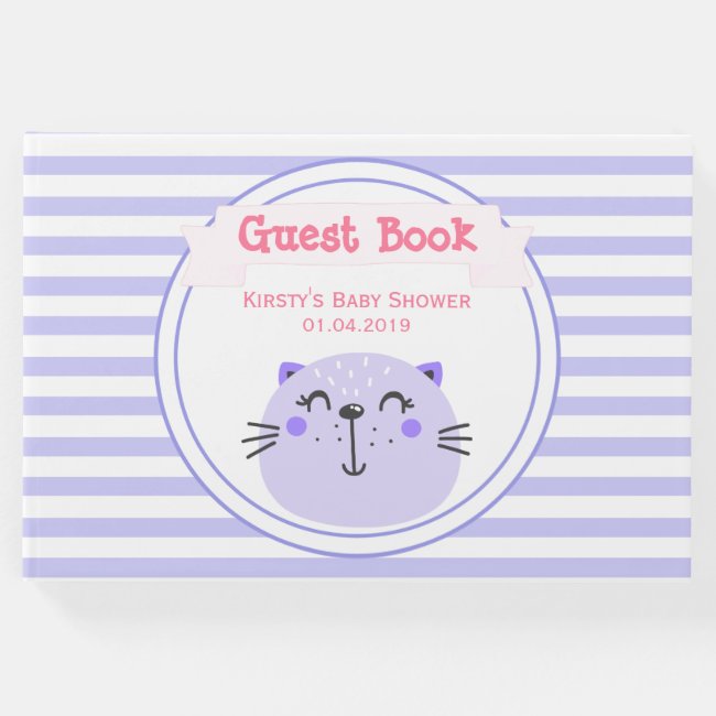 Cute Purple Cat | Lilac Striped Baby Shower