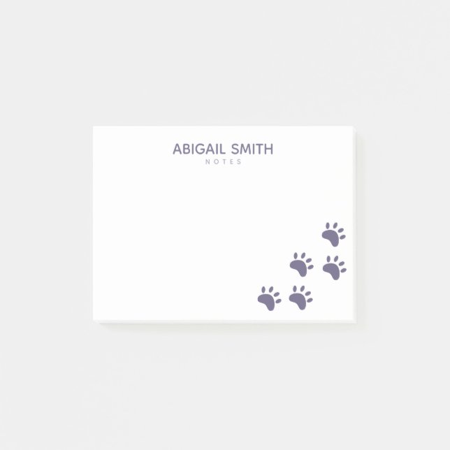 Cute Purple Cat Paw Prints - Personalized Post-it Notes (Front)