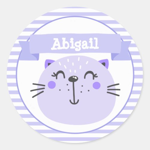 Cute Purple Cat  Personalized Classic Round Sticker