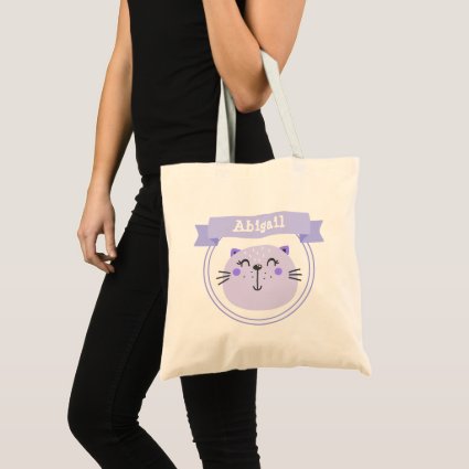 Cute Purple Cat | Personalized Kids / Girls Tote Bag