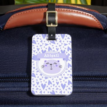 Cute Purple Cat | Personalized Lilac Hearts Kids