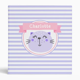 Cute Purple Cat Personalized Lilac Striped Kids