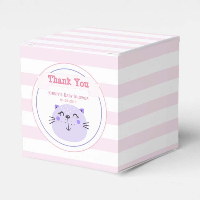 Cute Purple Cat Pink Striped Baby Shower Thank You