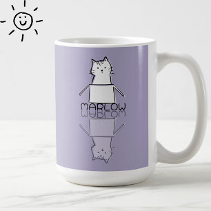Cute Purple Cat Reflection Doodle Custom Name  Coffee Mug