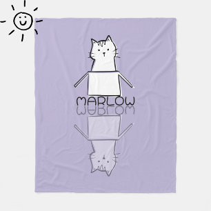 Cute Purple Cat Reflection Doodle Custom Name  Fleece Blanket