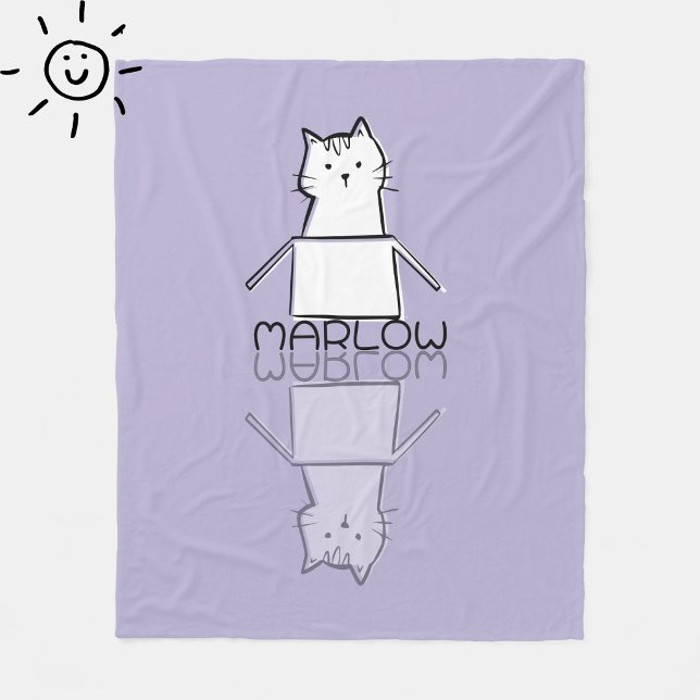 Cute Purple Cat Reflection Doodle Custom Name  Fleece Blanket (Creator Uploaded)