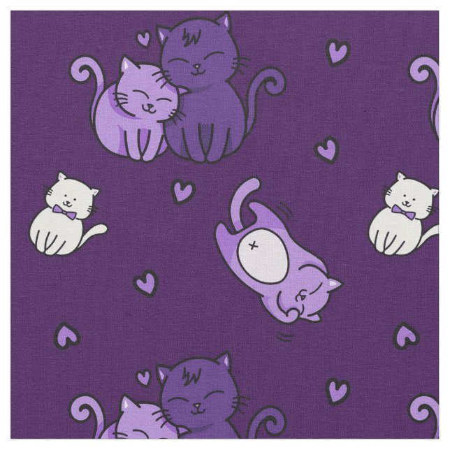 Cute Purple Cats on Purple Cheeky Witch® Cat Lover Fabric (Close Up)
