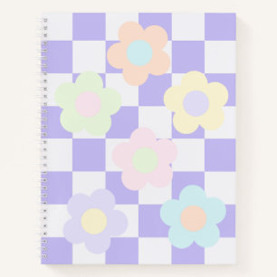 Cute Purple Checkerboard and Pastel Flowers Notebook