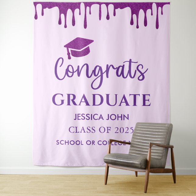 Cute Purple Chic Graduation Photo Booth Backdrop (In Situ)