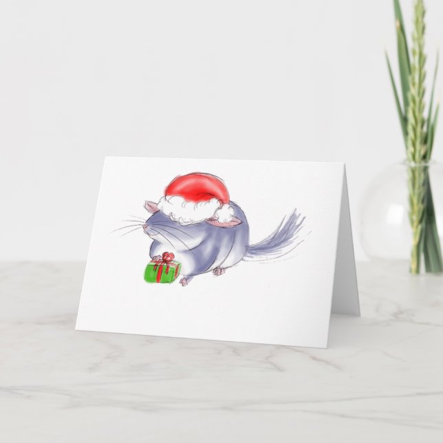 Cute Purple Chinchilla Christmas Holiday Card (Front)