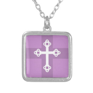 Cute Purple Christian Faith Cross Silver Plated Necklace