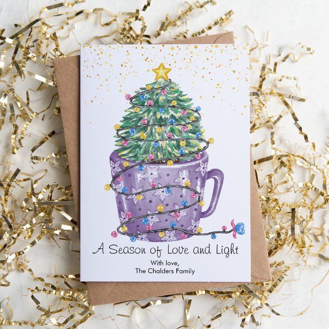 Cute Purple Christmas Tree Mug   Holiday Card (Creator Uploaded)