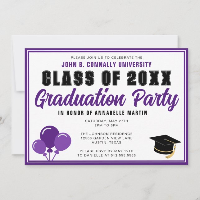 Cute Purple Class of 2025 Modern Graduation Party Invitation (Front)