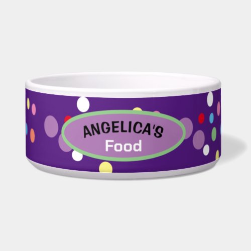 Cute Purple Colorful Polkadot Pattern Custom Dog  Bowl