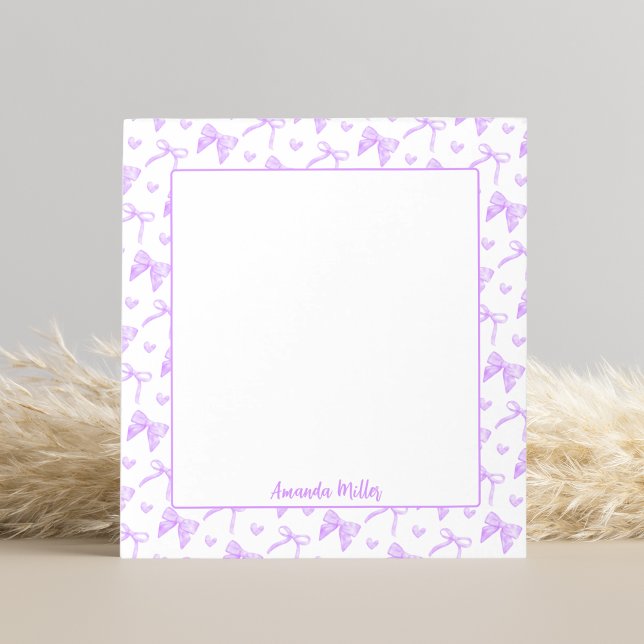 Cute Purple Coquette Bows Hearts Personalized Name Notepad (Creator Uploaded)