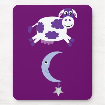 Cute Purple Cow Jumping Over The Moon Mouse Pad by Molly_Sky at Zazzle