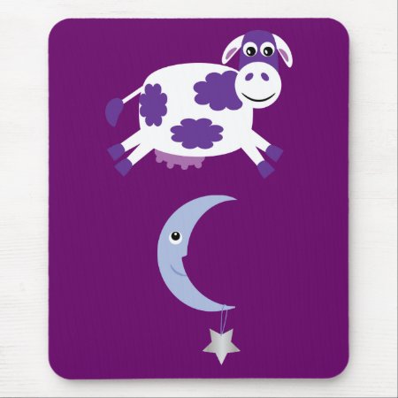 Cute Purple Cow Jumping Over The Moon Mouse Pad