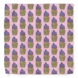 Cute Purple Cupcakes Watercolor Pattern Bandana