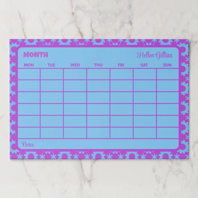 cute purple custom month calendar  paper pad (Front)