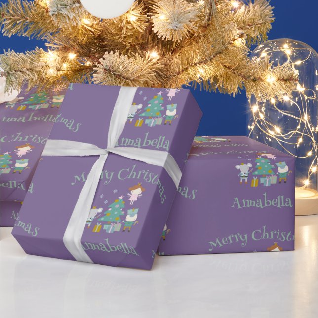 Cute Purple Custom Name Nutcracker Christmas Wrapping Paper (Holidays)