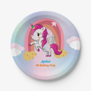 Cute purple custom unicorn birthday party paper plates