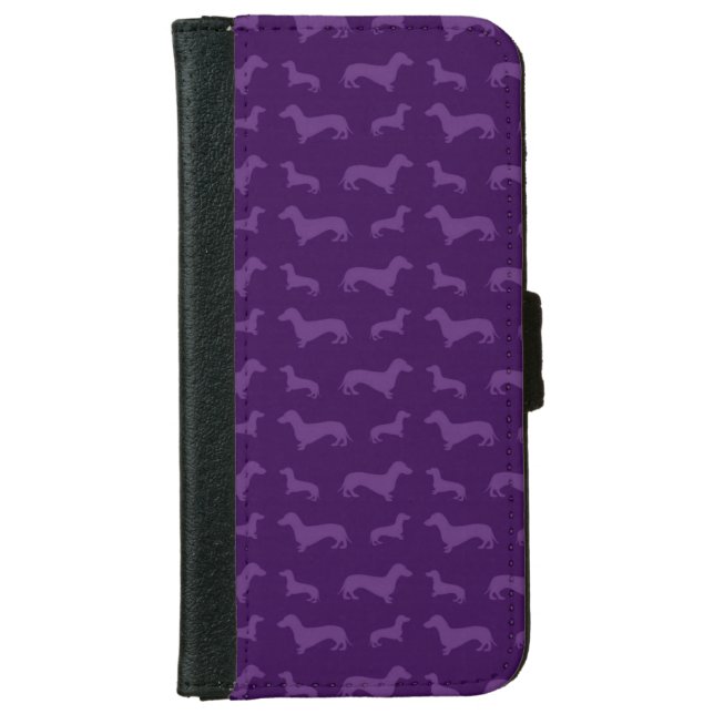 Cute purple dachshund pattern iPhone wallet case (Front)