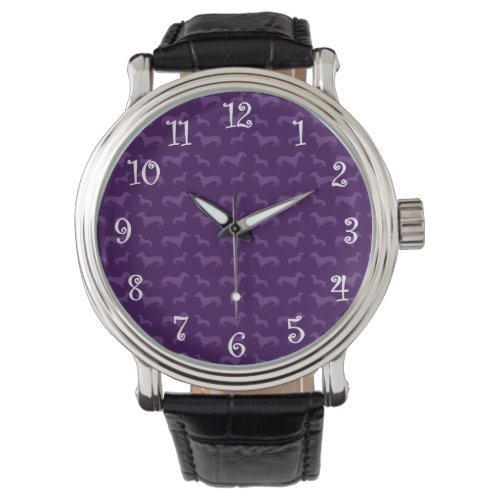 Cute purple dachshund pattern watch