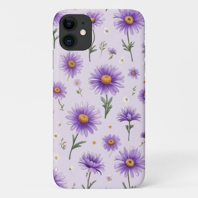 Cute Purple Daisies Floral Aesthetic Phone Case (Back)