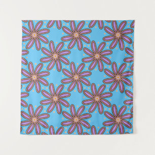 Cute Purple Daisies On Blue Tapestry