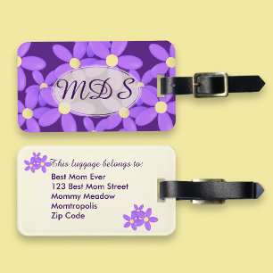 Cute Purple Daisy Floral Monogram Luggage Tag
