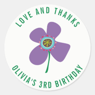 Cute Purple Daisy Pop Girl's Birthday Party Favor Classic Round Sticker