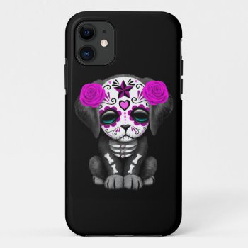 Cute Purple Day Of The Dead Puppy Dog Black Iphone 11 Case by crazycreatures at Zazzle