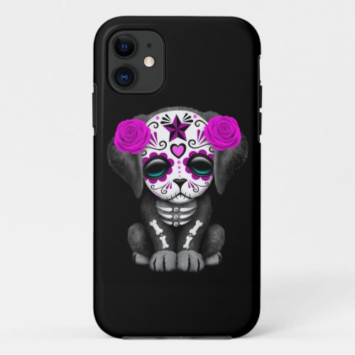 Cute Purple Day of the Dead Puppy Dog Black iPhone 11 Case