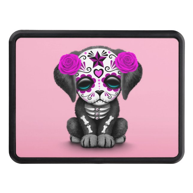 Cute Purple Day of the Dead Puppy Dog Pink Hitch Cover (Front)