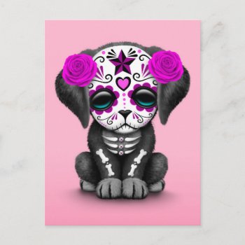 Cute Purple Day Of The Dead Puppy Dog Pink Postcard by crazycreatures at Zazzle