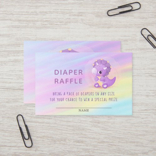 Cute Purple Dinosaur Baby Shower Diaper Raffle  Bu Business Card