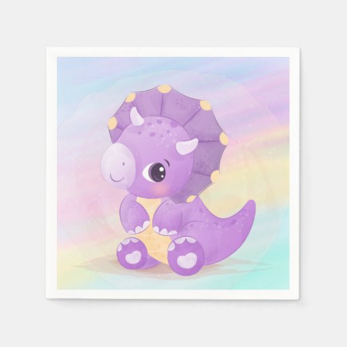 Cute Purple Dinosaur Baby Shower  Napkins