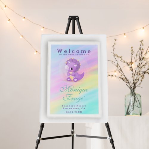 Cute Purple Dinosaur Baby Shower Welcome Sign 