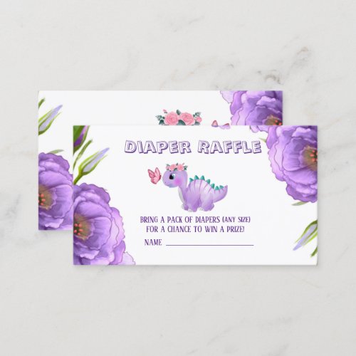 Cute Purple Dinosaur Butterfly Diaper Raffle Business Card