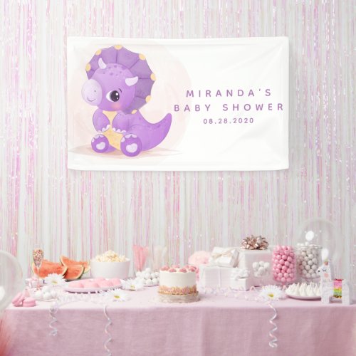 Cute Purple Dinosaur Girl Baby Shower  Banner