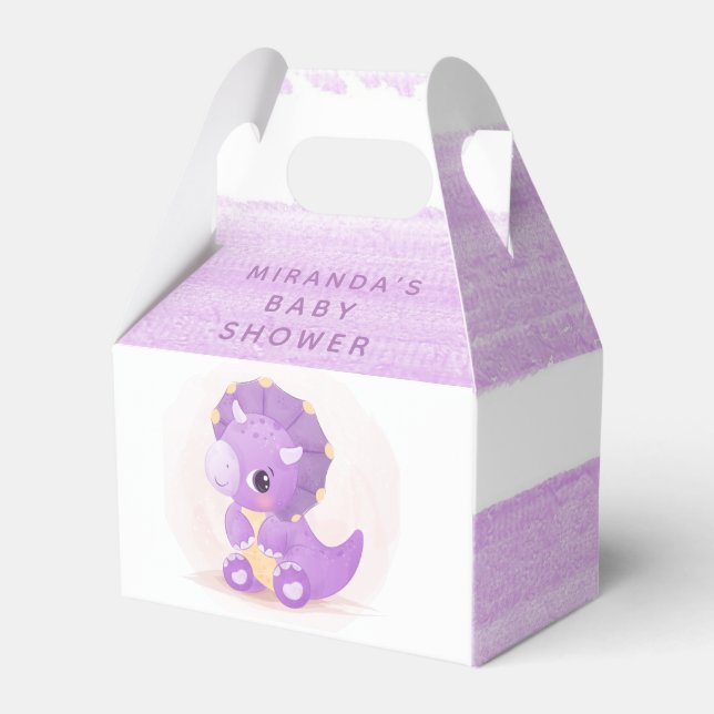 Cute Purple Dinosaur Girl Baby Shower  Favor Boxes (Front Side)