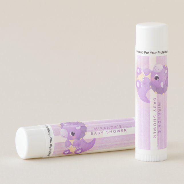 Cute Purple Dinosaur Girl Baby Shower  Lip Balm (Front)