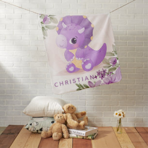 Cute Purple Dinosaur Girl Custom Baby Blanket