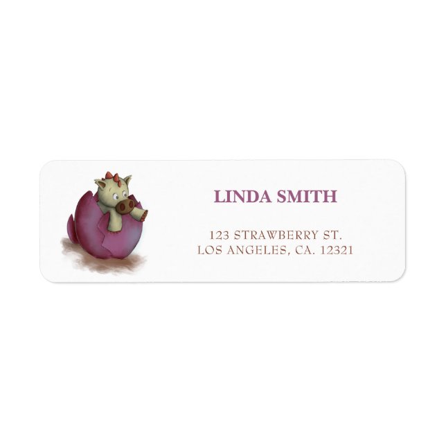 Cute Purple Dinosaur Hatching Return Address Label (Front)