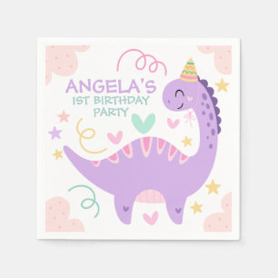 Cute Purple Dinosaur Kids Birthday Napkins