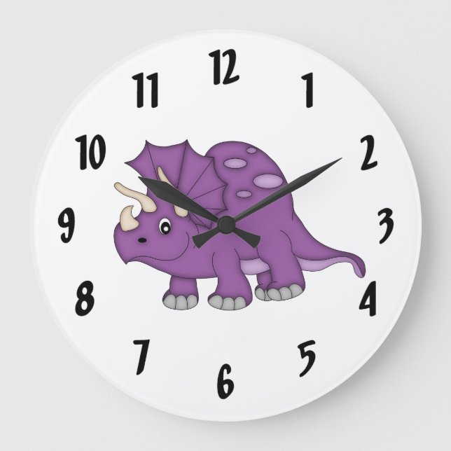 Cute Purple Dinosaur Kid's wall-clock/Medium Large Clock (Front)
