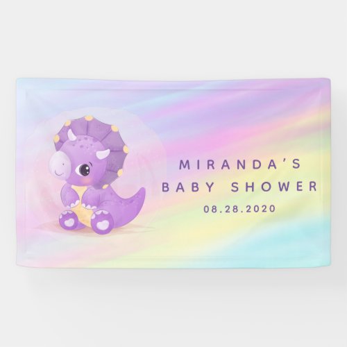 Cute Purple Dinosaur Pastel Baby Shower  Banner